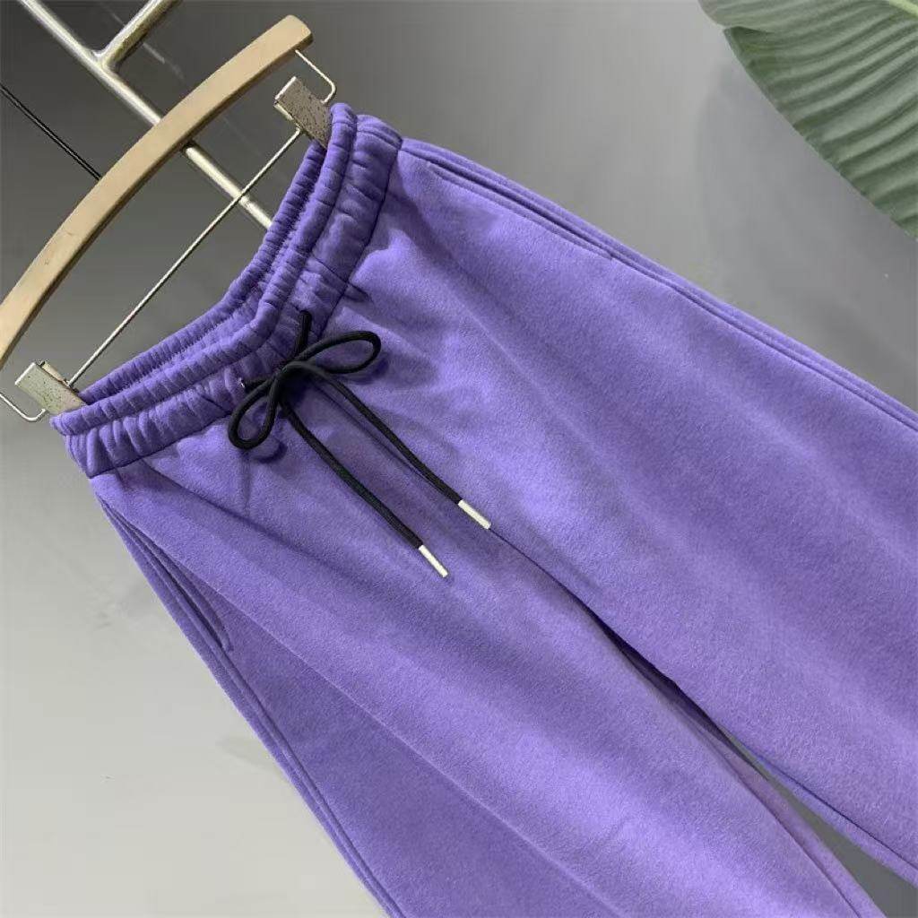 慵懒通勤加绒加厚紫色洋气百搭休闲卫裤2024冬季新款宽松显弯刀裤,淘宝优惠券,粉丝福利购,淘宝优惠卷