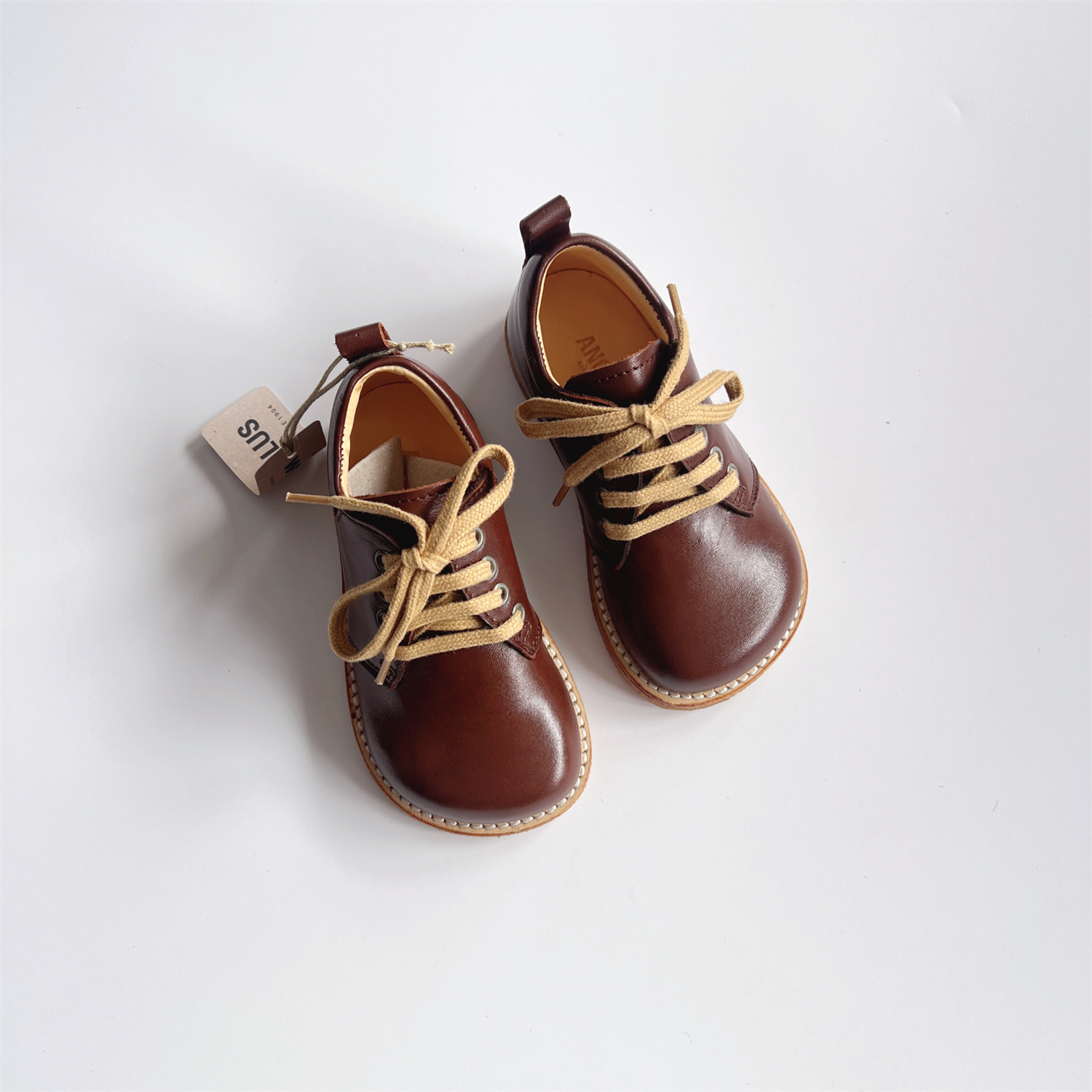 5Z 清仓特价 丹麦Angulus儿童经典皮鞋复古休闲系带宽头大头纯皮 - 图3