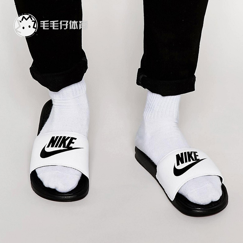 NIKE BENASSI SWOOSH JDI黑白运动拖鞋女男343880-090 312618-011 - 图2