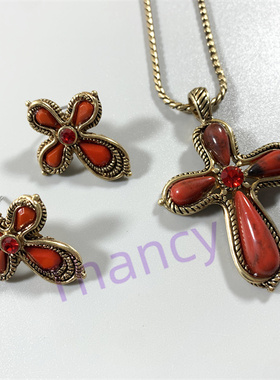 JS打标复古红色十字架套装