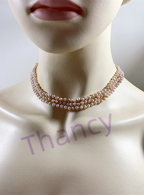 1928天然珍珠粉紫色多层短项链