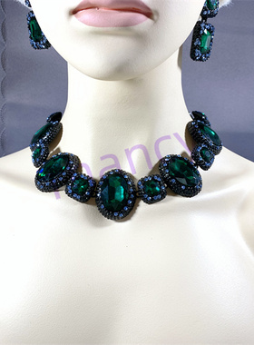 LF祖母绿项链耳环大颗粒套装