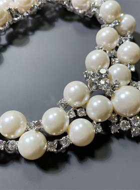 Vintage中古 重工夸张质感立体饱满仿珍珠耳钉戒指手链项链套装