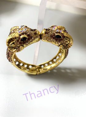 双羊头开口满钻复古手镯