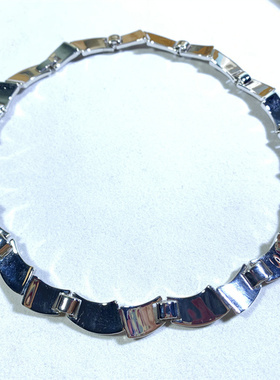 Vintage中古Selena打标西洋回流亮面银色缎带造型项圈款短项链女