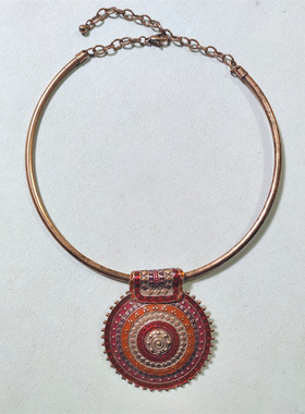 Vintage中古法国品牌IKITA打标复古图腾花型圆盘坠短款项圈项链女