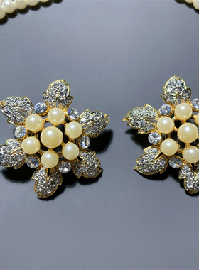 Vintage中古 雪花造型夸张个性复古百搭多层琉璃珍珠项链耳钉套装