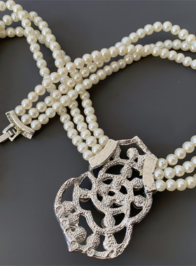 Vintage中古 白色琉璃珍珠多层夸张复古百搭小香风女短款项链