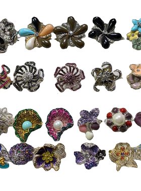 Vintage中古 重工华丽水晶莱茵石珐琅宝石设计感孤品夸张戒指合集