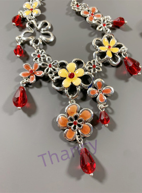 琉璃水滴珐琅花朵耳环项链套装