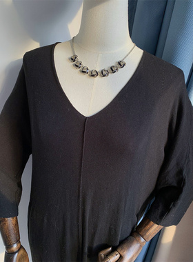 Vintage中古 黑色珐琅环扣造型气质百搭短款项链弹力手链套装