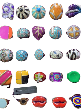 Vintage中古 色彩斑斓珐琅彩釉夸张个性设计感复古百搭孤品戒指女