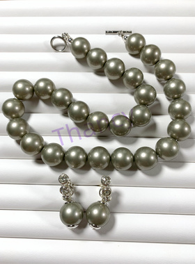 CAROLEE灰色琉璃珍珠耳夹项链