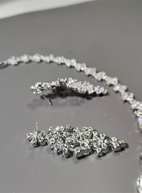 Vintage中古欧洲西洋古董超闪马眼水晶微重工华丽耳环项链套装