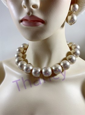 Vintage Joan Rivers打标大颗粒光泽感香槟淡金珍珠耳环手链项链