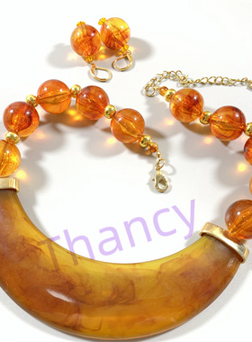 树脂圆珠半圆弧项圈耳环套装