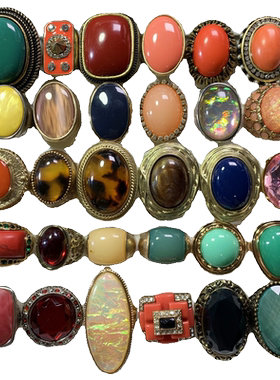 Vintage中古 一组复古椭圆大宝石夸张时髦个性百搭孤品戒指合集