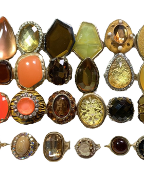 Vintage中古 复古的美拉德色系水晶宝石焦糖黄色复古夸张孤品戒指