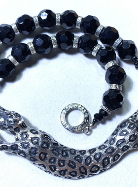 Vintage中古欧洲回流GUESS打标个性夸张琉璃珠大豹子短款时髦项链