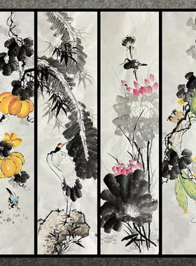 墨香村条幅精品装饰国画字画纯手绘四尺对开花鸟画水果蔬菜01