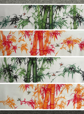 纯手绘墨香村花鸟画四尺对开国画