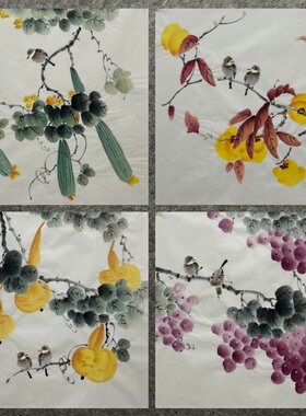 50X50厘米玄关装饰国画字画纯手绘走道花鸟三尺斗方花鸟画画芯01