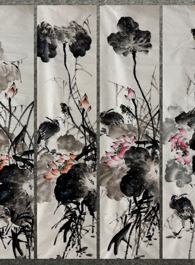 136X34厘米条幅装饰国画字画花鸟纯手绘四尺对开荷花MA5041901-50