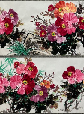 136X68CM横幅纯手绘四尺牡丹国画客厅玄关吉祥装饰画MW6040701-20