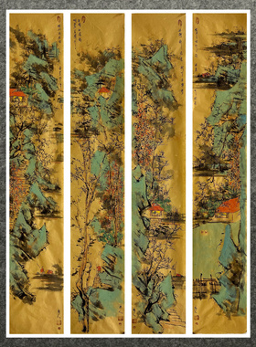 130X22厘米仿古装饰国画纯手绘四尺四开山水画小品MK5091801-30