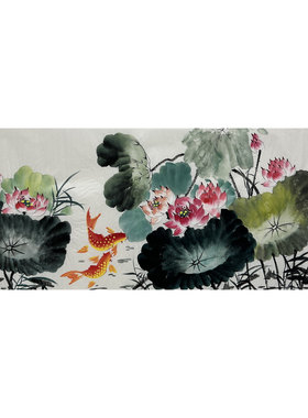 墨香村180X68厘米装饰国画纯手绘花鸟画小六尺荷花鱼MK3072201-4
