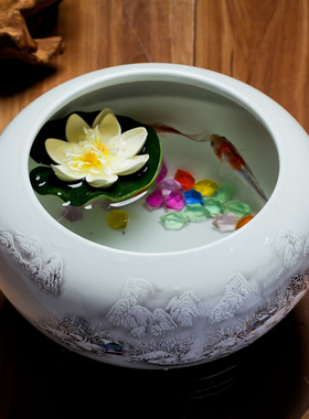 景德镇陶瓷鱼缸小号金鱼乌龟缸睡莲碗莲花盆笔洗养鱼盆家用小yj41
