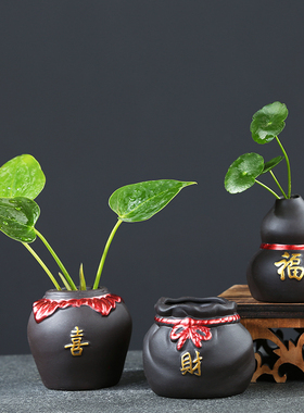 指尖花器摆件创意泥绘花瓶迷你禅意小号茶宠茶桌台装饰家居置配件