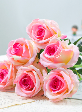 保湿玫瑰仿真花束客厅卧室装饰品餐桌干花摆件婚庆假花插花瓶摆设