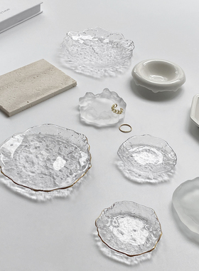 ins不规则异形玻璃盘子 饰品首饰拍照道具摄影背景布透明收纳盘碟