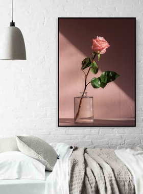 简约现代小清新文艺rose玫瑰花挂画 ins小众风景花卉花瓶装饰画