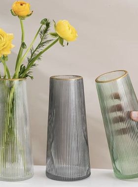 轻奢描金花瓶透明玻璃客厅居家装饰摆件北欧水养插花创意简约花器