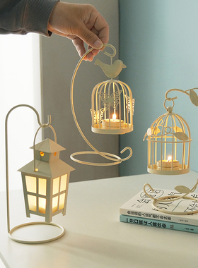 ins风少女心浪漫铁艺星星烛台摆件卧室床装饰香薰小夜灯家居烛台