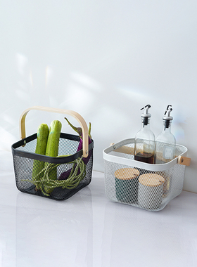 日式纯色手提家用收纳篮收纳筐零食杂货浴室衣篓整理篮铁艺购物篮