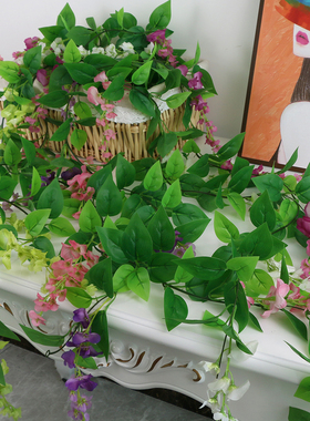 仿真装饰绿叶花藤假花房顶装饰空调仿生管道遮挡花条紫藤吊顶藤条