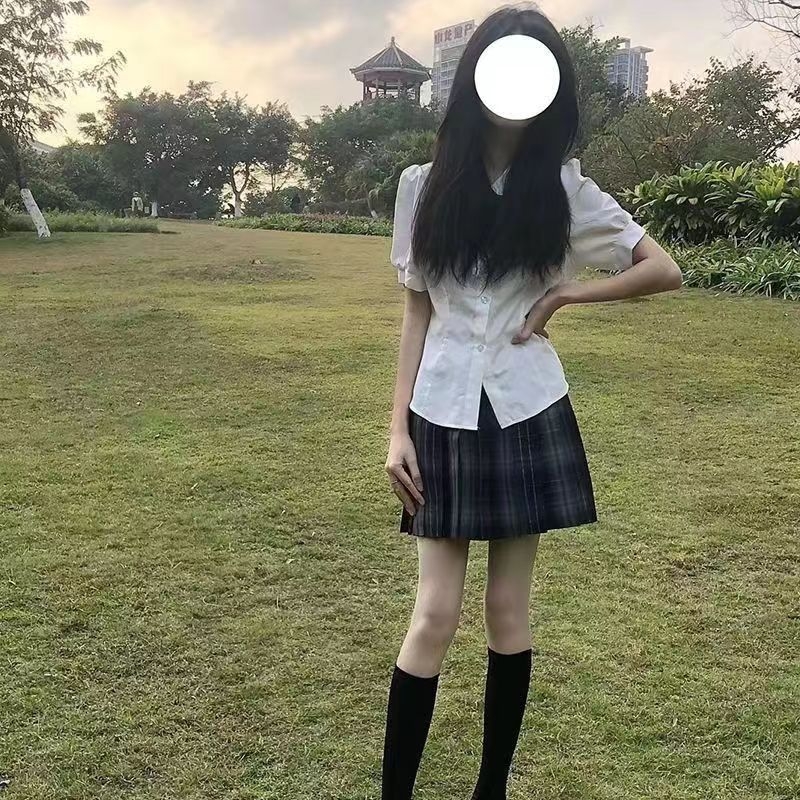 夏季设计感小众jk制服衬衫别致甜辣上衣女短袖日系泡泡袖纯欲衬衣