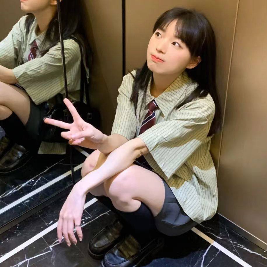 韩版日系学院风绿色条纹短袖领带休闲衬衫设计感夏季慵懒港风ins,淘宝优惠券,粉丝福利购,淘宝优惠卷