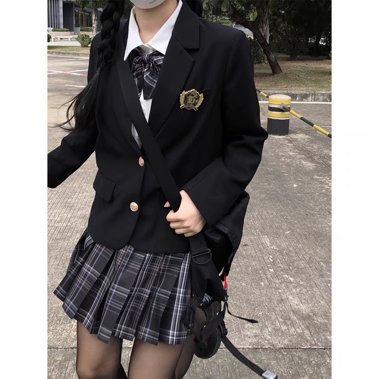 学院风制服西装外套女生小个子黑色西服春秋季原创上衣学生学院风