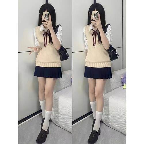 jk马甲毛衣女纯色基础JK制服套头针织衫背心春秋日系班服叠穿上衣 - 图3