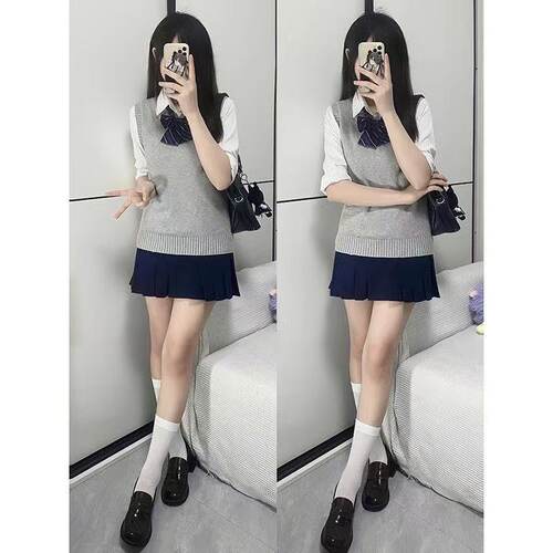 jk马甲毛衣女纯色基础JK制服套头针织衫背心春秋日系班服叠穿上衣 - 图0