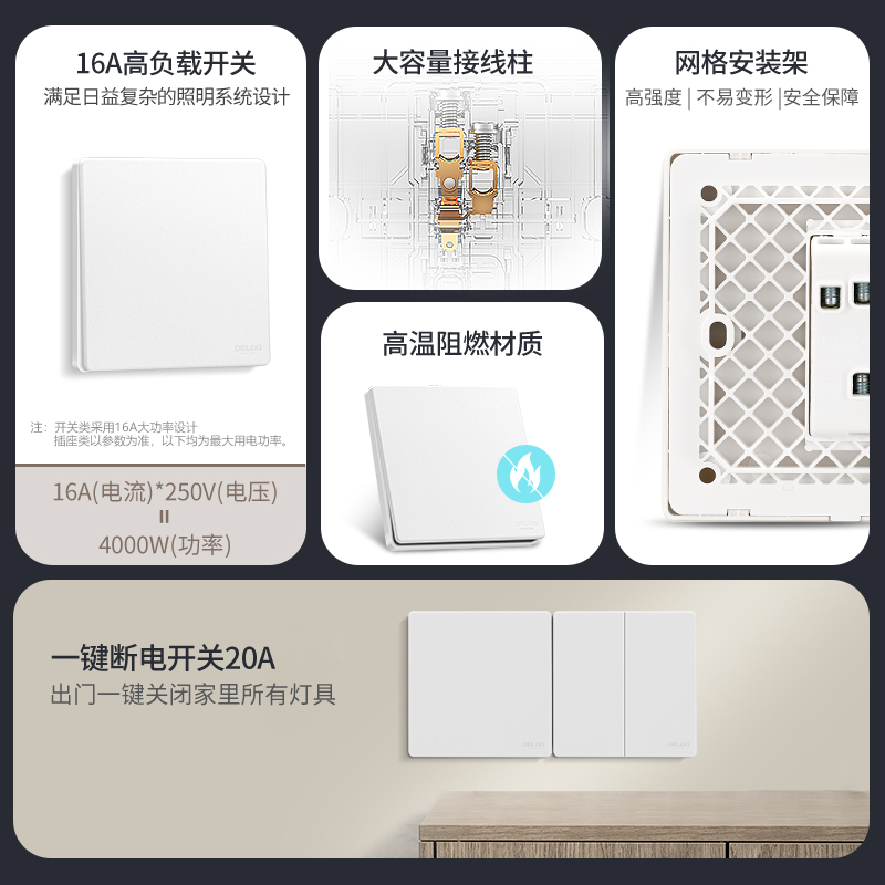 Delixi cream frosted matte switch socket