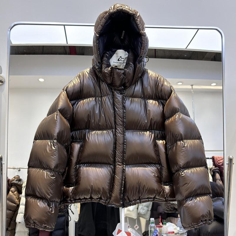 撞色羽绒服女短款亮面免洗面料宽松加厚90白鸭绒北方抗寒保暖外套 - 图0