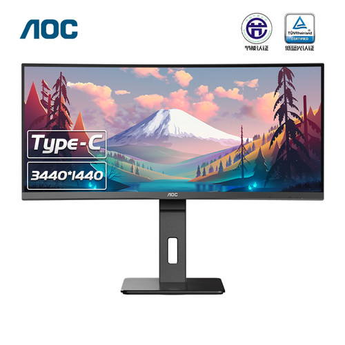 AOC显示器34英寸准4K高清带鱼屏曲面屏电脑100HZ内置音箱CU34P2C - 图0