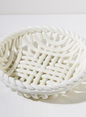 手工藤条编织收纳陶瓷沥水篮果盘