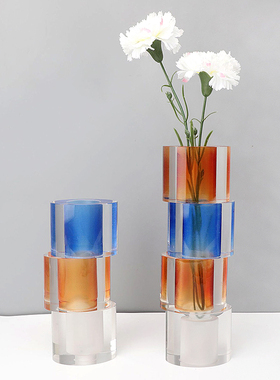 现代轻奢电镀银色水晶层层叠圈花器样板间售楼处创意几何装饰摆件