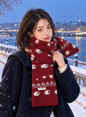 蓝色围巾女款2026新款秋冬学生韩